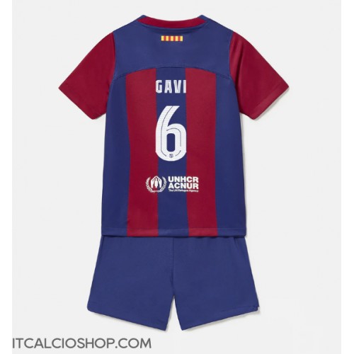 Barcelona Paez Gavi #6 Prima Maglia Bambino 2023-24 Manica Corta (+ Pantaloni corti)